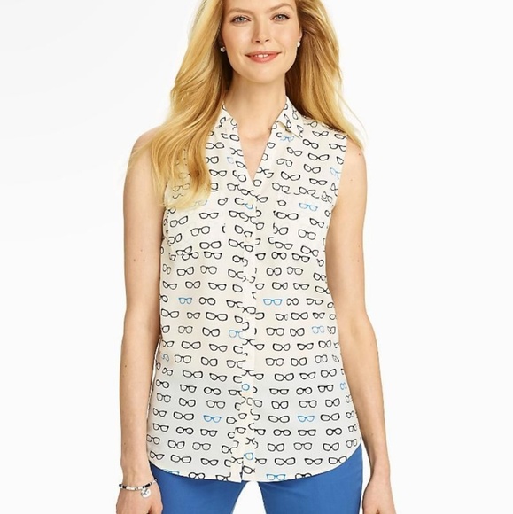 Talbots Tops - Talbots Nantucket Glasses Print White Shirt